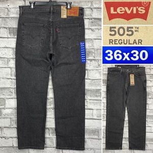 NWT Levis 505 Mens 36 x 30 Straight Gray Jeans